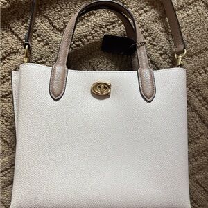 Coach White & Tan Leather Tote Crossbody Bag